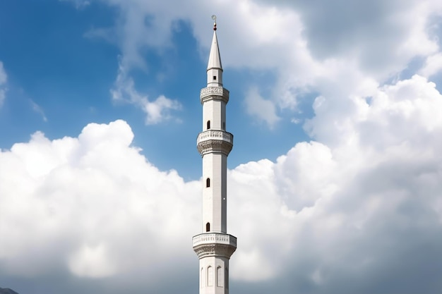 Minaret de la mosquée blanche Minaret de la mosquée avec ciel nuageux en arrière-plan