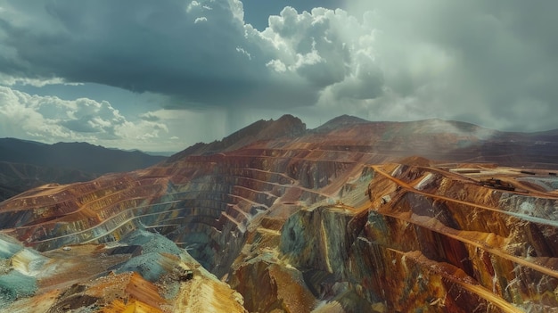 Une mine de cuivre colorée explore l'industrie du soufre de l'exploitation minière du cuivre de Rio Tintos