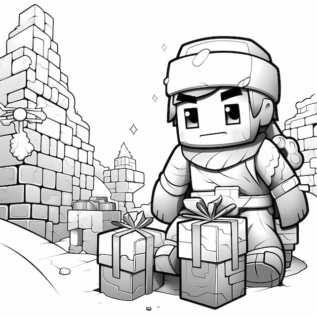 Photo minecraft christmas quest super simple dessin en noir et blanc avec des lignes