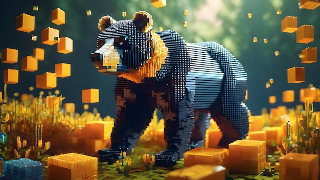 Minecraft ours mignon réaliste dans la nature fait de petits cubes 3D illustration voxel pour les jeux vidéo