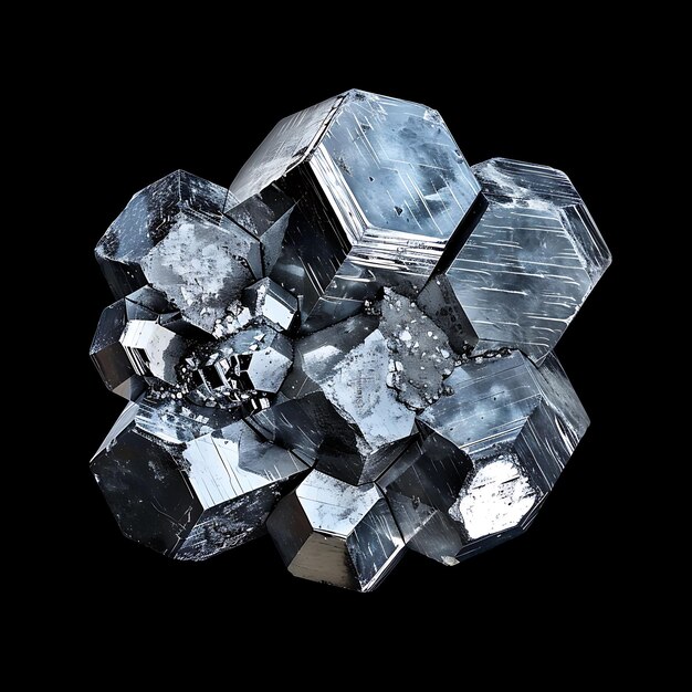 Photo minerai de niobium de forme hexagonale de couleur blanche grisâtre et un matériau de terre m isolé sur bg noir