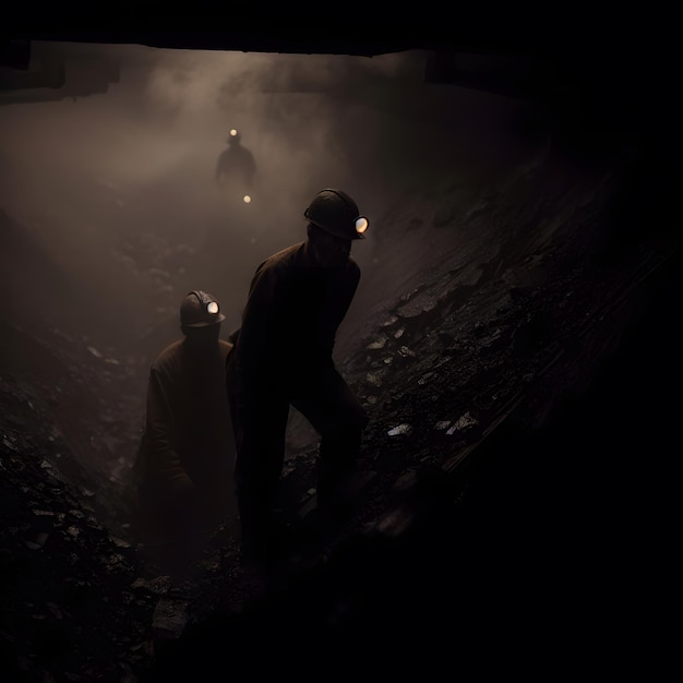 Mineurs descendant dans les profondeurs d’une mine de charbon