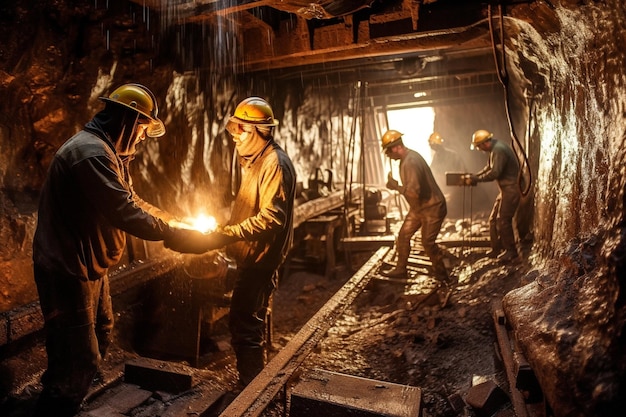 Les mineurs travaillent dans une mine Travail minier dur sous terre