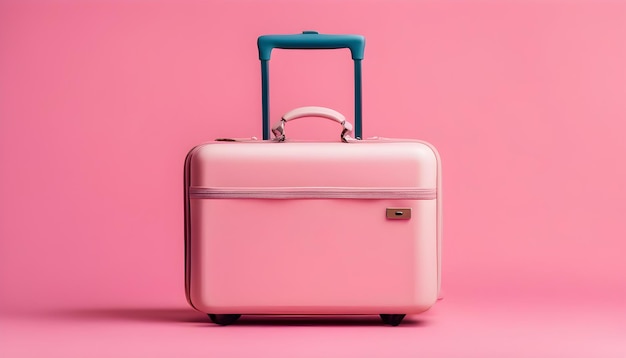 Mini bagages de voyage flottant sur un fond rose Concept de voyage minimaliste