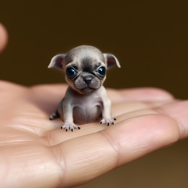 un mini-chien tenu dans une petite main