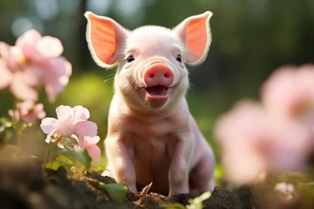 Un mini cochon souriant et mignon en photographie