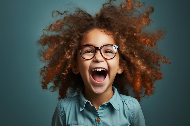 Une mini-enfants d'âge préscolaire charmants et excités avec des lunettes d'intelligence artificielle générative