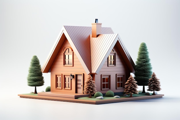 Mini maison en bois sur fond blanc