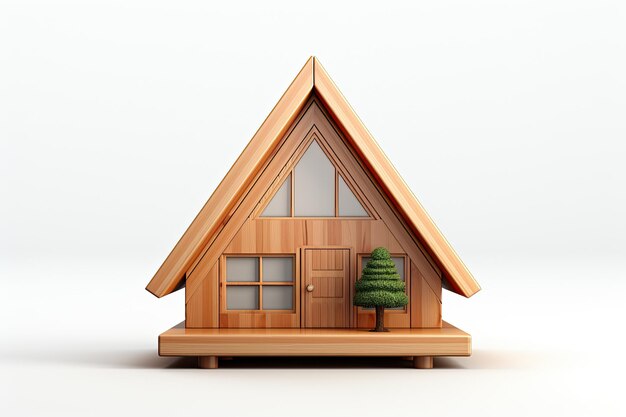 Mini maison en bois sur fond blanc