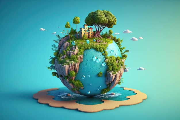 Mini planète petite planète illustration 3D AI