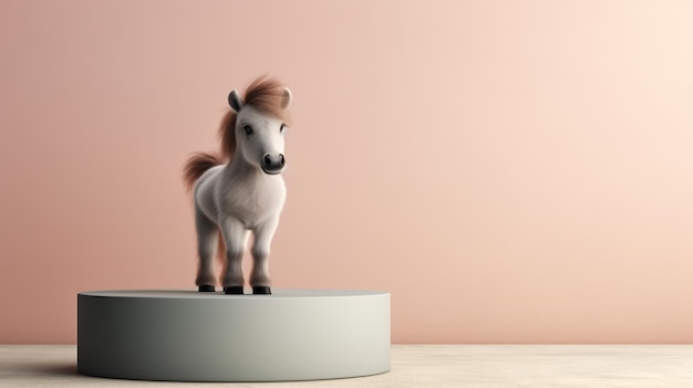 mini poney sur un podium avec un fond orange