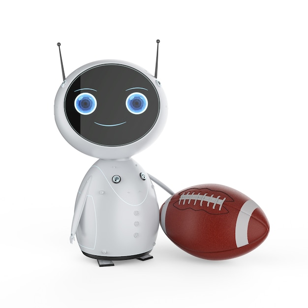 Mini robot de rendu 3D tenant un ballon de football