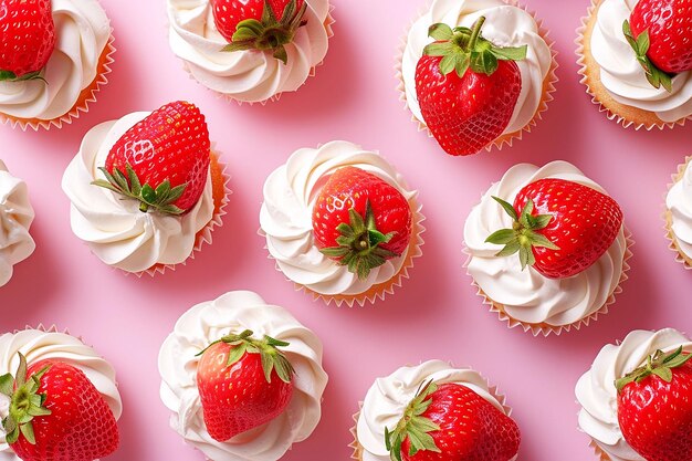 mini tartes à la fraise vue de haut arrière-plan