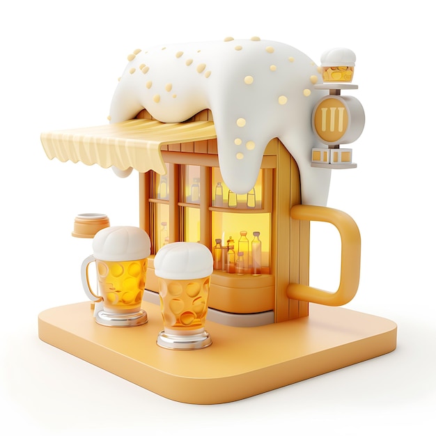 Photo miniature d'une barre de bière sur un fond blanc avec une icône 3d