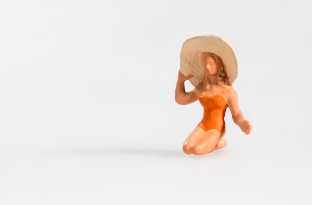 Miniature, femme, à, chapeau plage