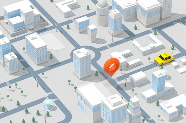 Minicity avec un arrière-plan de transport de taxi rendu 3D