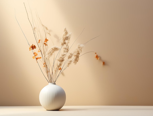 Photo minimal d'été moderne d'un olivier sur la table à la lumière du soleil avec de longues ombres sur un fond de mur beige