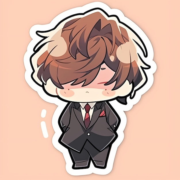 Minimal japonais Kawaii Butler Boy Chibi Anime Vector Art Sticker avec Clean Bold Line Cute Simple