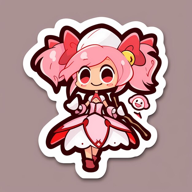 Minimal japonais Kawaii Magical Girl Chibi Anime Vector Art Sticker avec Clean Bold Line Cute Simp