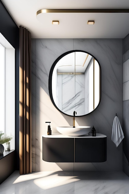 Minimal loft marbre blanc salle de bain vanité comptoir mur de ciment poli rond lavabo en céramique bl
