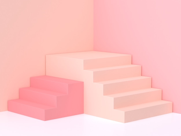 minimal pastel rose-crème mur coin escalier podium rendu 3d