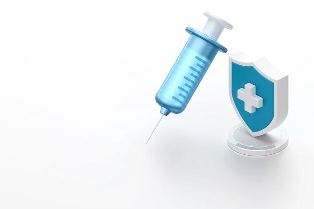 Minimal de seringue avec l'icône du bouclier médical représentant l'immunisation