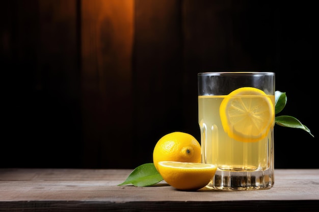Minimal Style jus de citron en verre et tranches de citron générées par l'IA