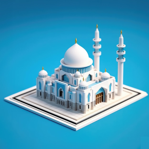 Minimalisme Architecture Mosquée blanche sur fond bleu AI générative