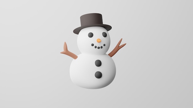 Minimalisme bonhomme de neige neige femme emoji symbole d'hiver sur fond blanc rendu 3d