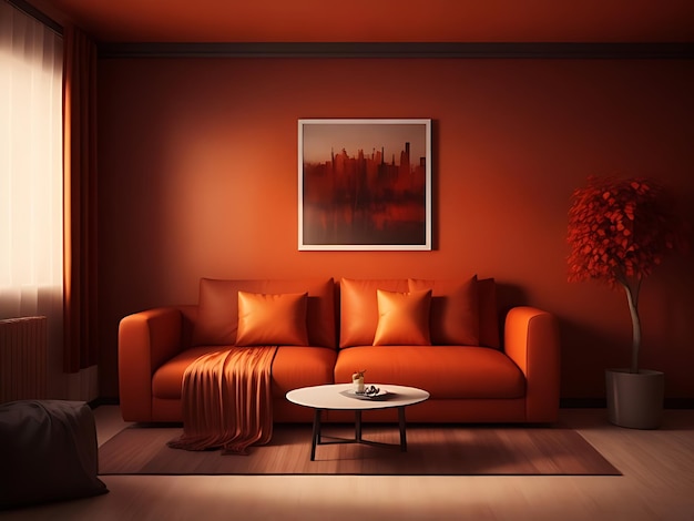 minimalisme salle familiale couleur dramatique chaude