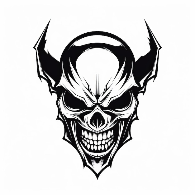 Minimalist Evil Batman Demon Calavera Un logo d'autocollant audacieux avec un dessin en ligne plate et un dos blanc