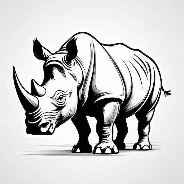 Minimaliste élégant et simple Noir et Blanc Rhinocéros Line Art Illustration Idée de conception du logo