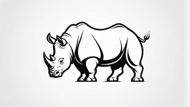 Minimaliste élégant et simple Noir et Blanc Rhinocéros Line Art Illustration Idée de conception du logo