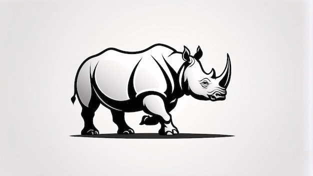 Minimaliste élégant et simple Noir et Blanc Rhinocéros Line Art Illustration Idée de conception du logo