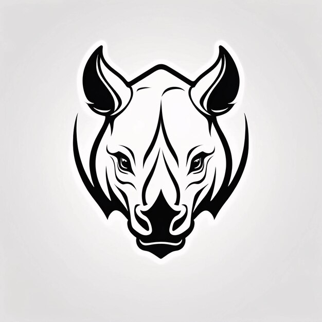 Minimaliste élégant et simple tête noire et blanche rhinocéros ligne art illustration idée de conception de logo
