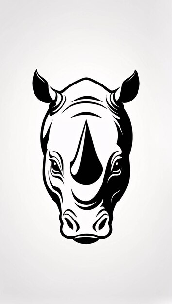 Minimaliste élégant et simple tête noire et blanche rhinocéros ligne art illustration idée de conception de logo