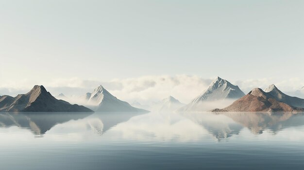 Photo minimaliste lac alpin clarté de l'eau reflétant la simplicité et la tranquillité des montagnes rendu en 3d