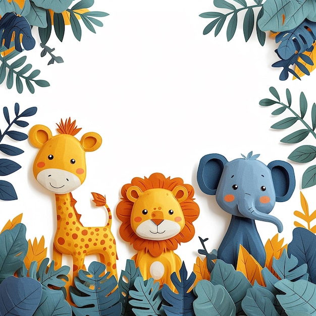 Minimalistes petits animaux de la jungle mignons et amusants dans le style d'une invitation pour enfants