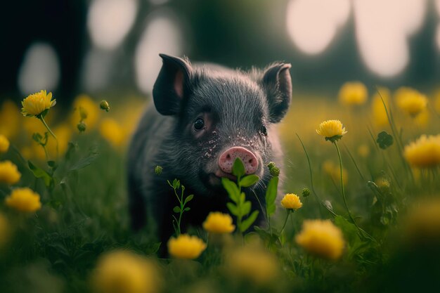 Minipiggy noir se promène sur le terrain AI générative