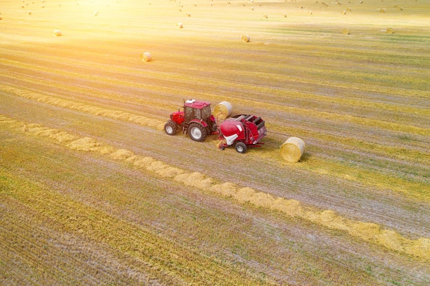 MINSK BÉLARUS JUILLET 2020 le tracteur enlève la paille dans le champ après la récolte