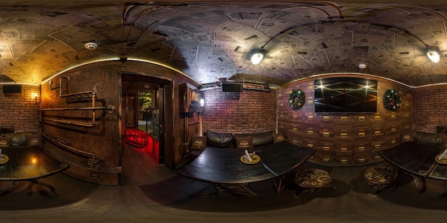 MINSK BÉLARUS MAI 2018 panorama hdri complet et harmonieux à 360 degrés à l'intérieur du bar vip d'élite dans le style steampunk en projection équirectangulaire avec contenu zénith et nadir VR AR