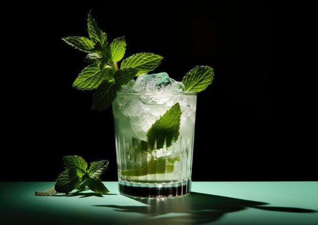 Photo un mint julep photographié sur fond de plantes de menthe vertes et luxuriantes