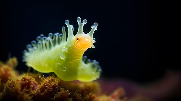 Photo une minuscule limace de mer de 7 mm costasiella éponge les algues
