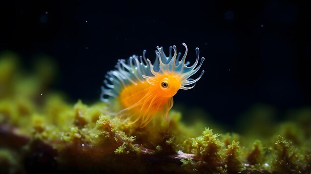 Photo une minuscule limace de mer de 7 mm costasiella éponge les algues