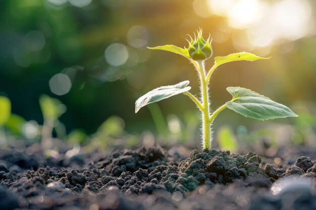 Le miracle de la nature en détail Une vue rapprochée d'une graine de tournesol qui se réveille au printemps