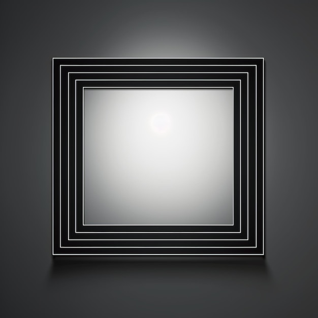 un miroir carré noir et blanc sur fond sombre