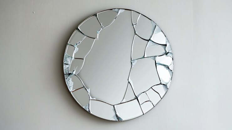 Photo miroir cassé de nombreuses fissures près du mur blanc à l'intérieur