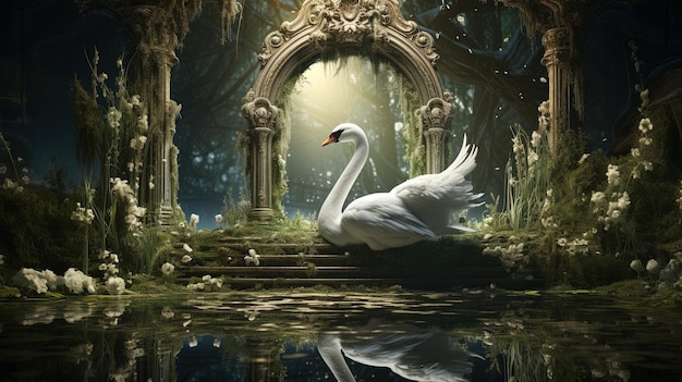 miroir de cygne enchanté illustration d'art numérique IA générative