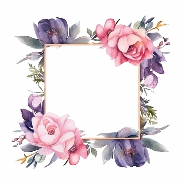 Un miroir encadré avec des roses et des feuilles dessus.