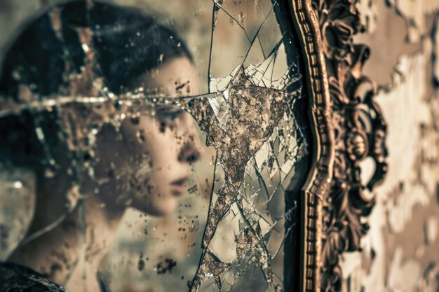 Photo un miroir fracturé reflétant des images déformées capturant les perceptions déformées